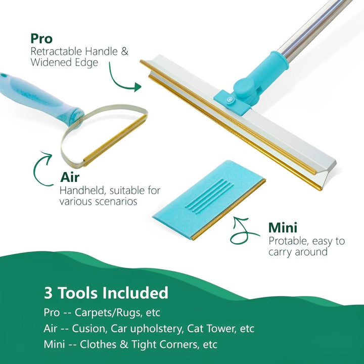Colverro™ 3-Piece Pet Hair Remover Set with Extendable Carpet Rake