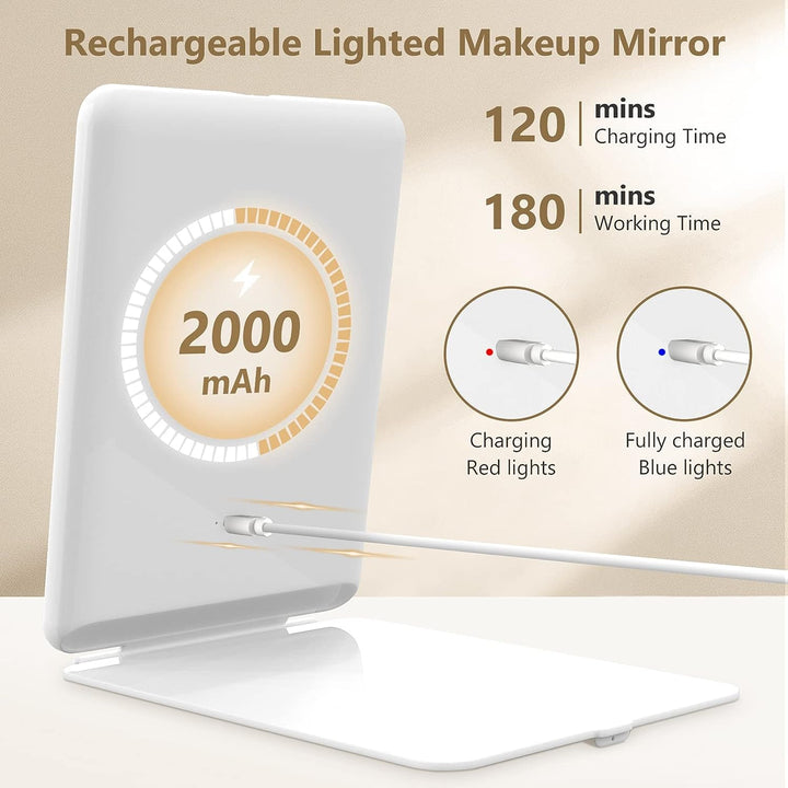 Colverro™ Rechargeable Lighted Travel Makeup Mirror with 10X Magnification