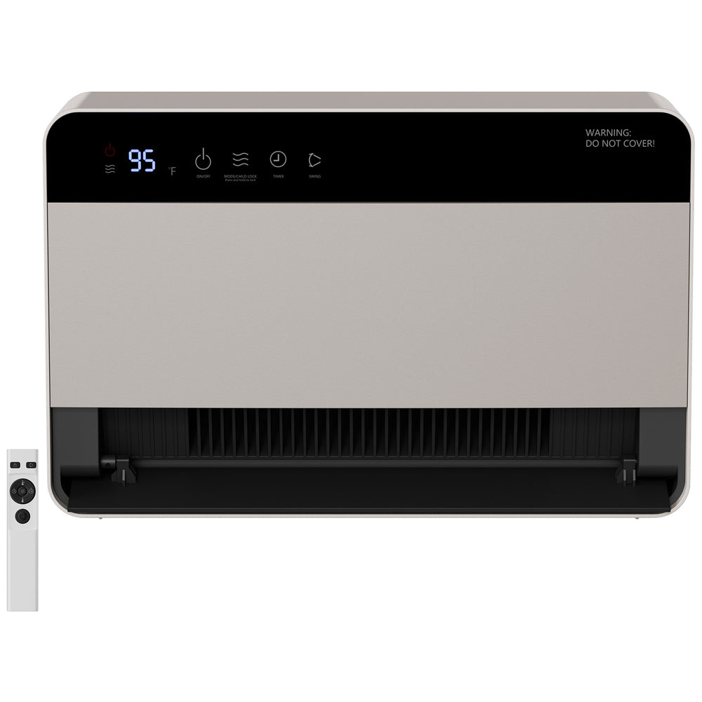 Light gray compact wall heater with remote