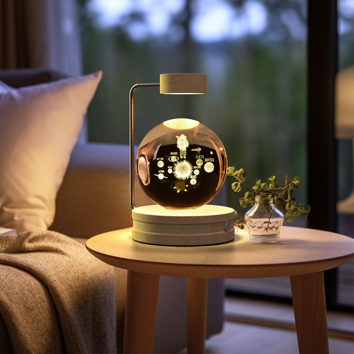 Crystal ball lamp with engraved galaxy