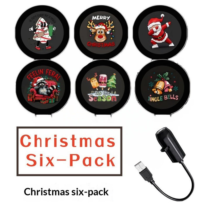 USB projector casting Christmas patterns on a ceiling
