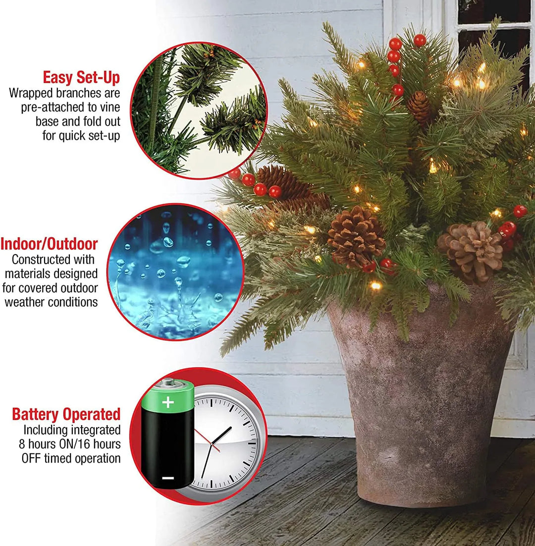 Colverro™ Pre-Lit Christmas Urn Filler with Pine Cones and Berries