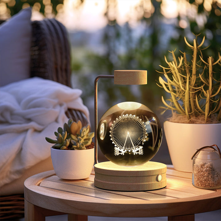 Crystal ball lamp with engraved galaxy