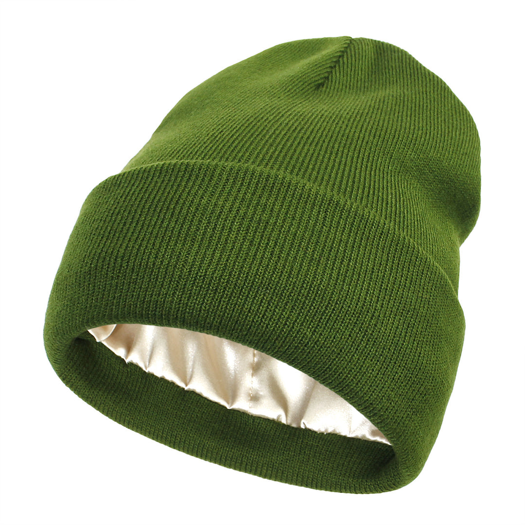 Cuffed knit beanie with satin lining