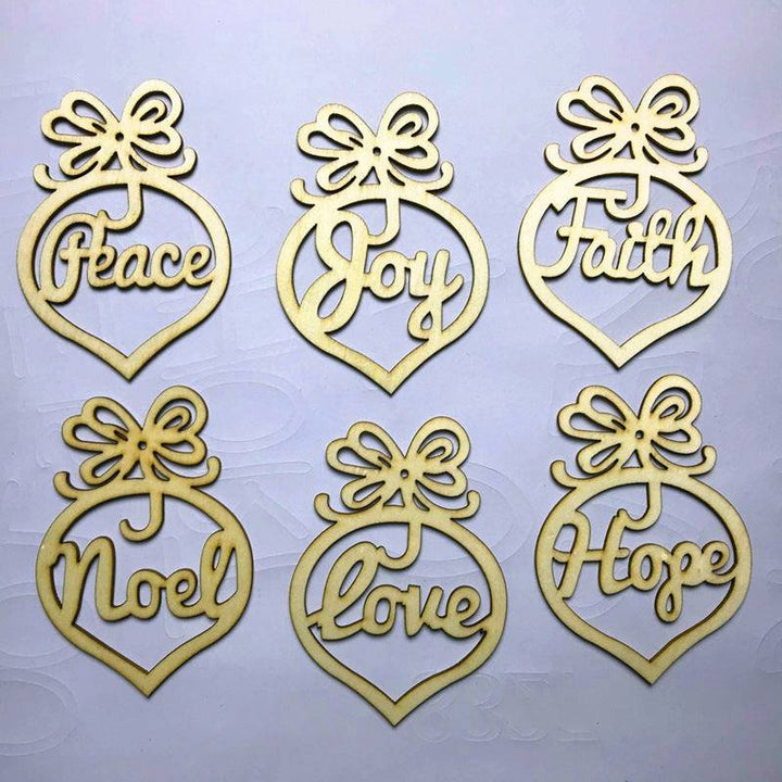 Colverro™ Wooden Word Christmas Ornaments – Set of 6 With Ribbons