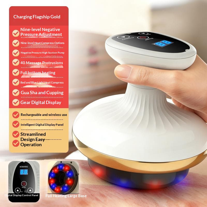 Handheld gua sha cupping massager with glowing heated base