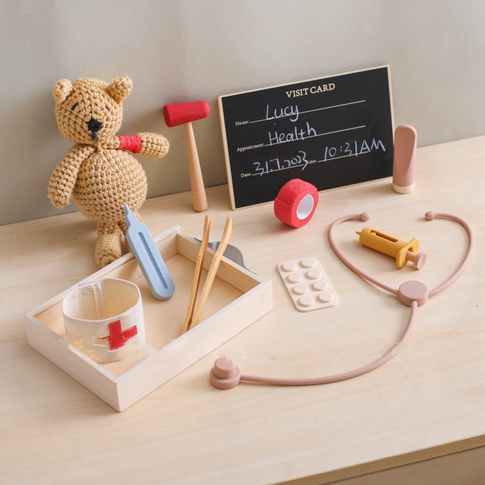 Colverro Wooden Pretend Doctor Kit with Stethoscope and Tools