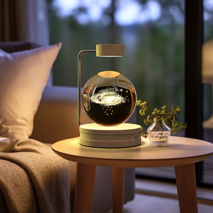 Crystal ball lamp with engraved galaxy