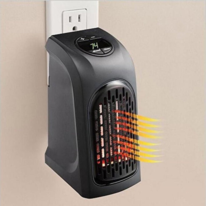 Black plug-in wall heater with digital display
