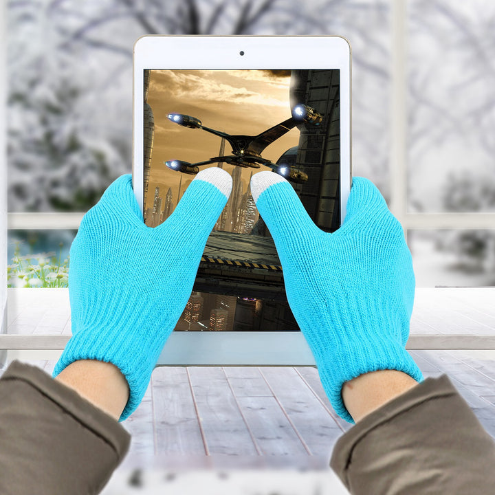 Knit touchscreen gloves holding a phone