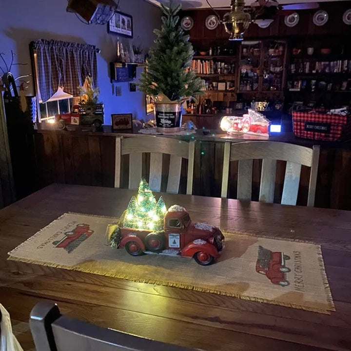 Colverro™ Red Farm Truck Christmas Decoration with Lighted Trees
