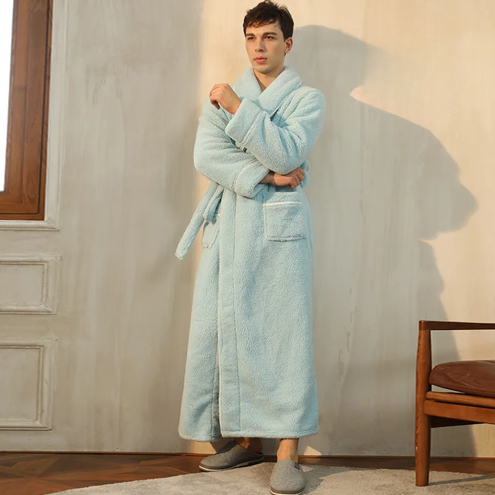 Colverro™ Flannel Fleece Bathrobe with Turn-Down Collar and Tie Belt
