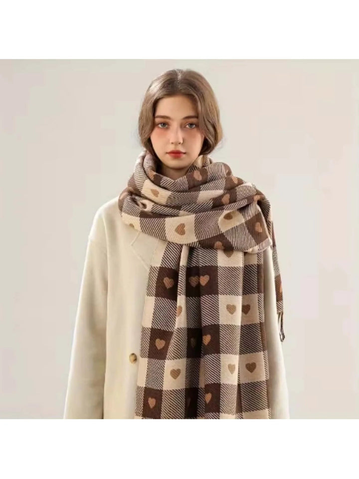 Colverro™ Plaid Heart Pattern Winter Scarf – Soft Wrap Shawl