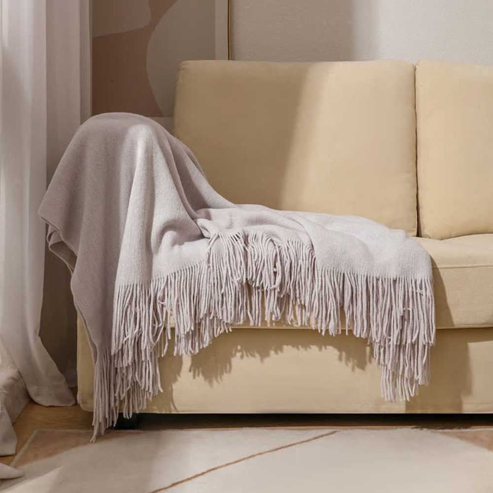 Colverro™ Chunky Knit Throw Blanket with Tassel Edges in Soft Acrylic