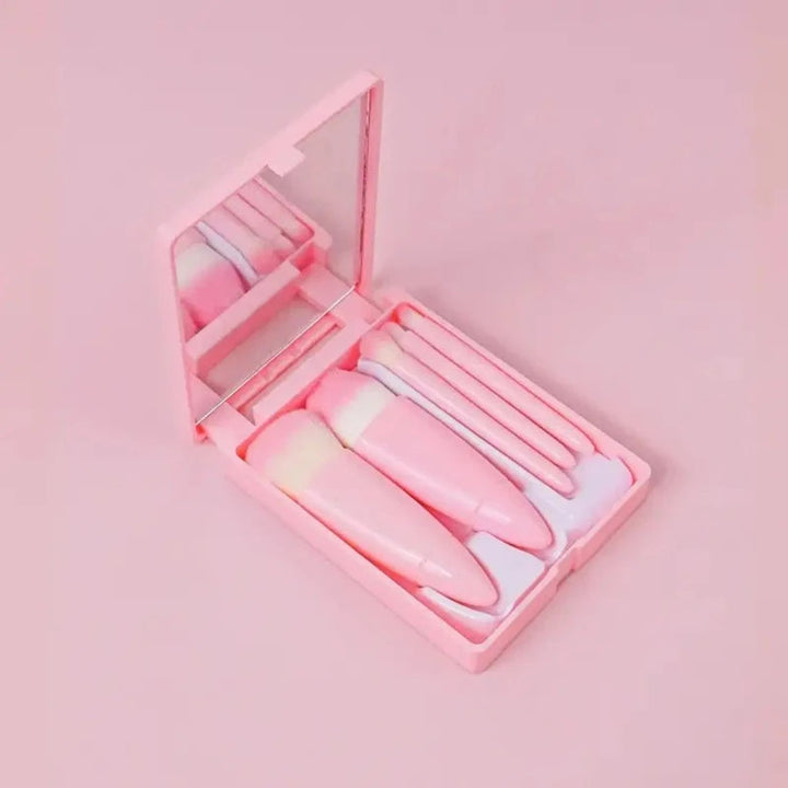 Colverro™ Mini Makeup Brush Set with Mirror in a Compact Case