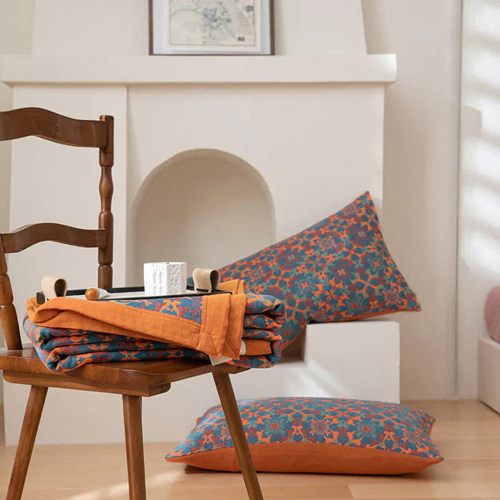 Colverro™ Six-Layer Cotton Blanket with Orange and Blue Pattern