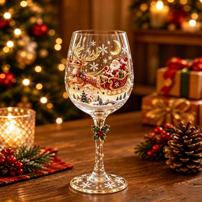 Colverro Christmas Wine Glass with Festive Decorated Stem