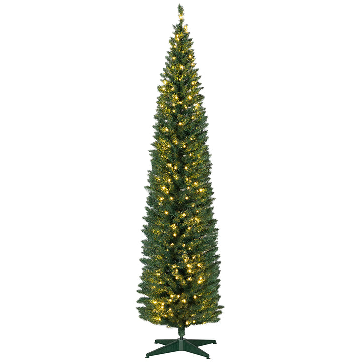 Tall slim green pre-lit Christmas tree