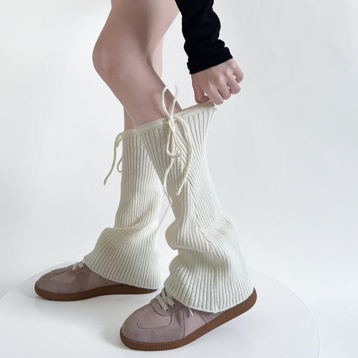 Colverro Flared Ribbed Leg Warmers with Lace-Up Tie