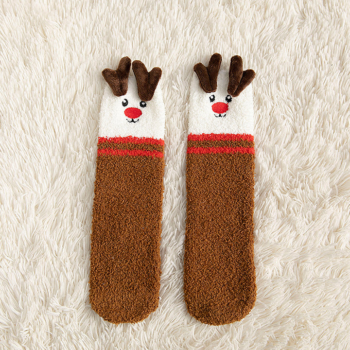 Kids fluffy Christmas reindeer socks