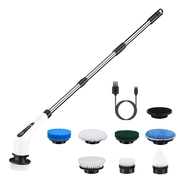 Cordless electric spin scrubber with brush heads