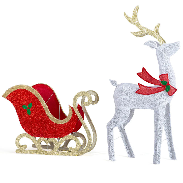Colverro 5 ft Lighted Reindeer and Sleigh Set with 450 LEDs