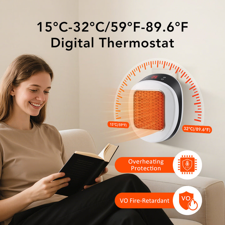 White plug-in wall outlet heater with LED display