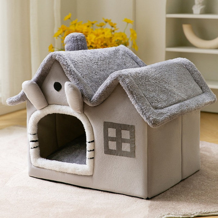 Foldable plush cat house with cushion