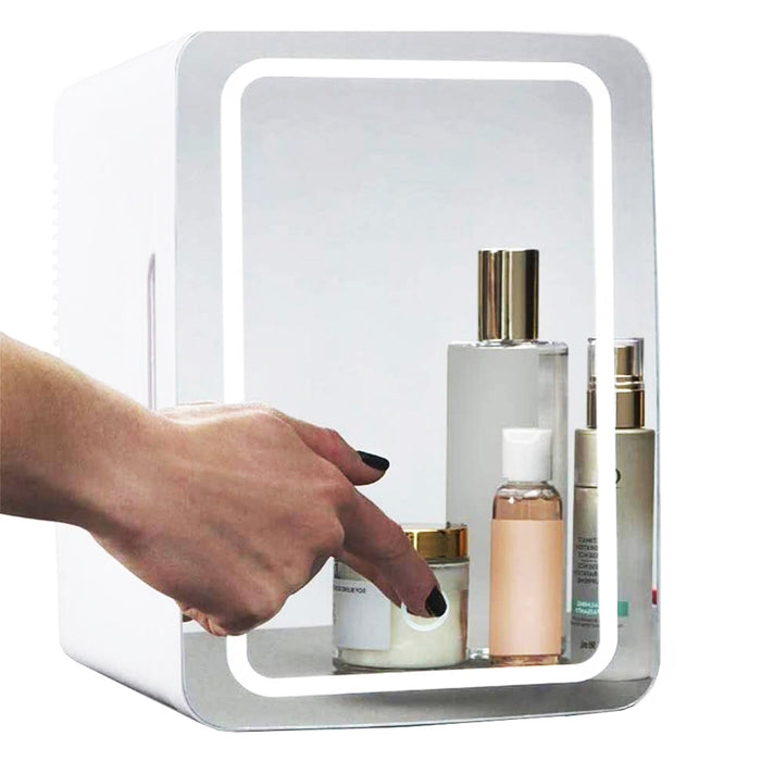 Colverro Mini Skincare Fridge with LED Mirror Door, Cools and Warms