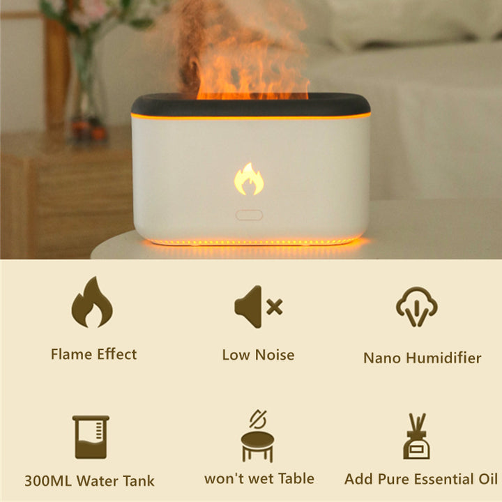 3D Flame Humidifier, 300 ml Ultrasonic Aroma Diffuser, Type-C