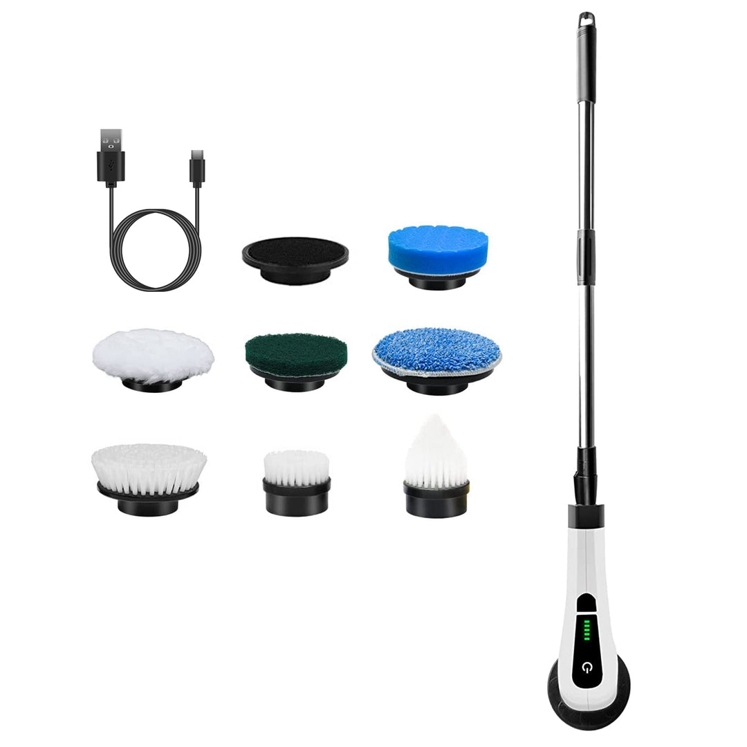 Cordless electric spin scrubber with brush heads