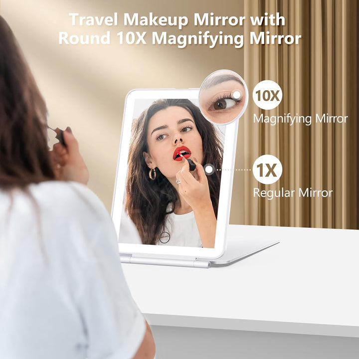 Colverro™ Rechargeable Lighted Travel Makeup Mirror with 10X Magnification