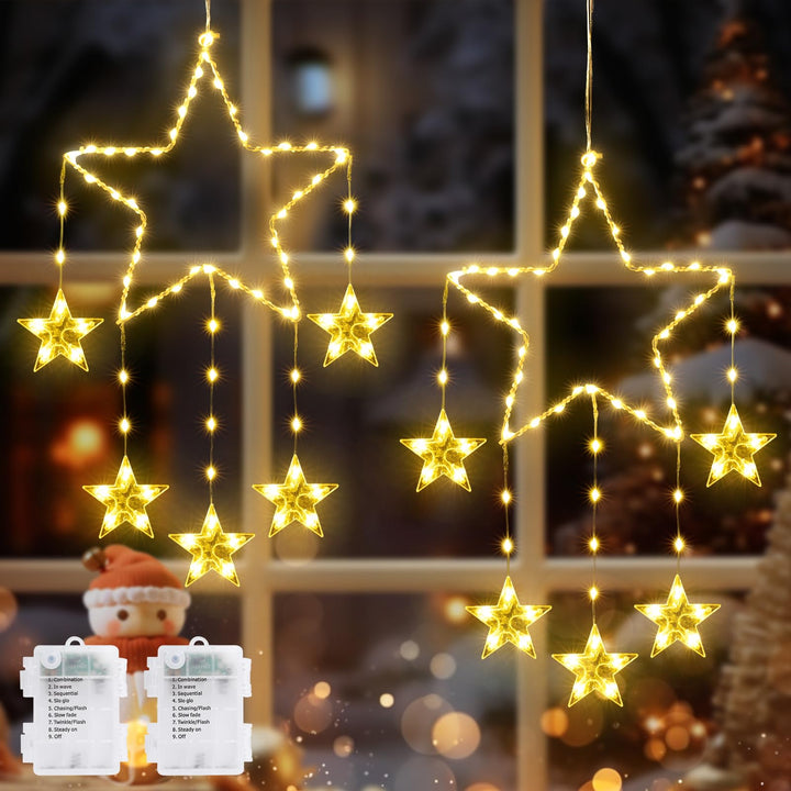 Colverro™ Warm White Hanging Star Window Lights, 2-Pack 37 in