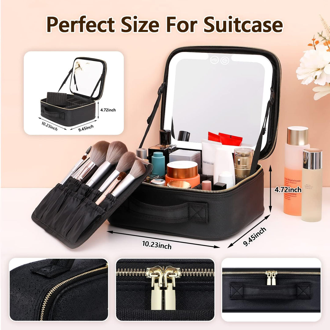 Colverro™ Makeup Case with LED Mirror, USB Charging and Brush Slots
