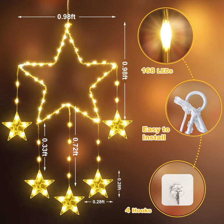Colverro™ Warm White Hanging Star Window Lights, 2-Pack 37 in