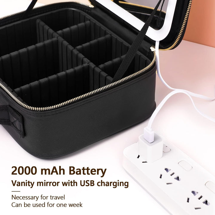 Colverro™ Makeup Case with LED Mirror, USB Charging and Brush Slots