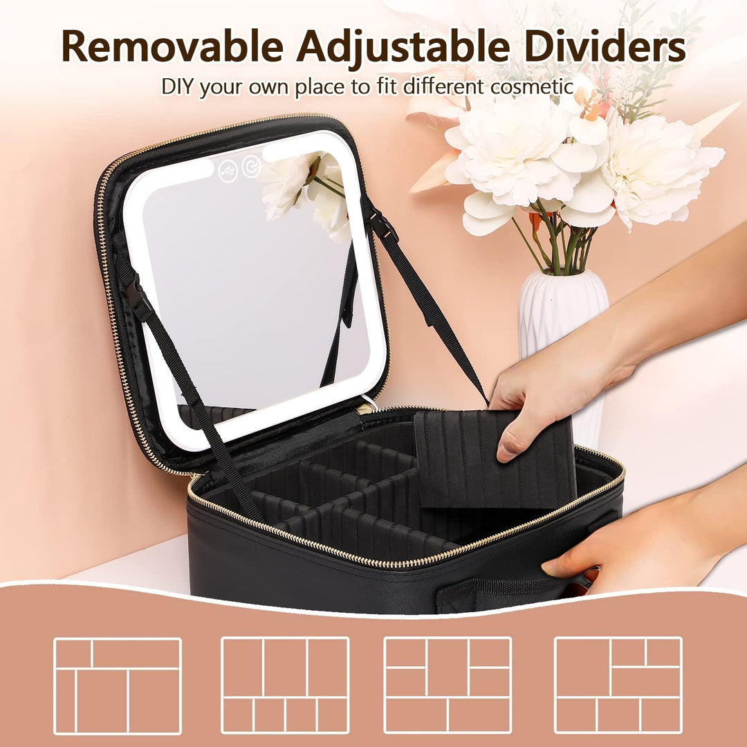 Colverro™ Makeup Case with LED Mirror, USB Charging and Brush Slots