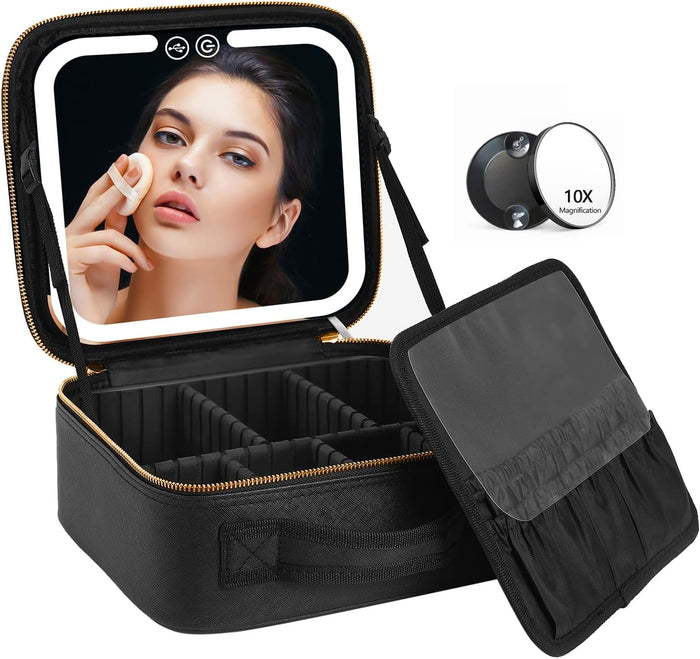 Colverro™ Makeup Case with LED Mirror, USB Charging and Brush Slots