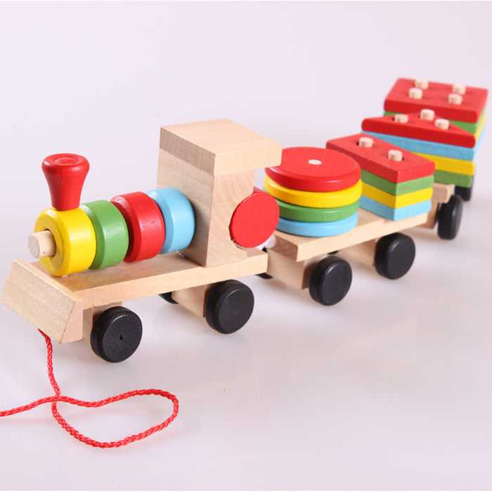 Colverro Wooden Pull-Along Train with 16 Stacking Shape Blocks