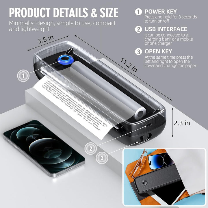 Colverro™ Portable Inkless Thermal Printer with Bluetooth and USB-C