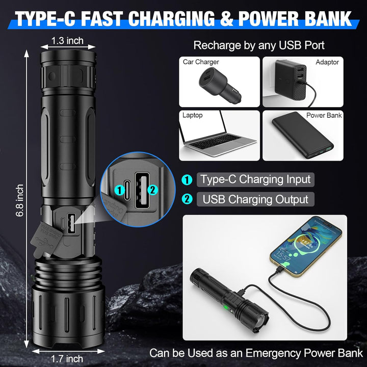 Colverro™ Super Bright Rechargeable LED Flashlight with Power Bank