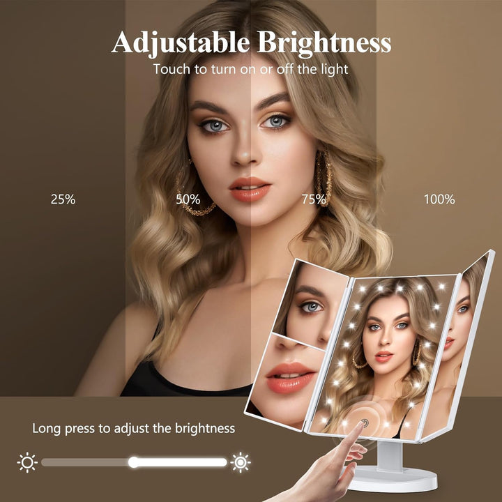 Colverro™ Tri-Fold LED Makeup Mirror with 10x Magnification and Tray