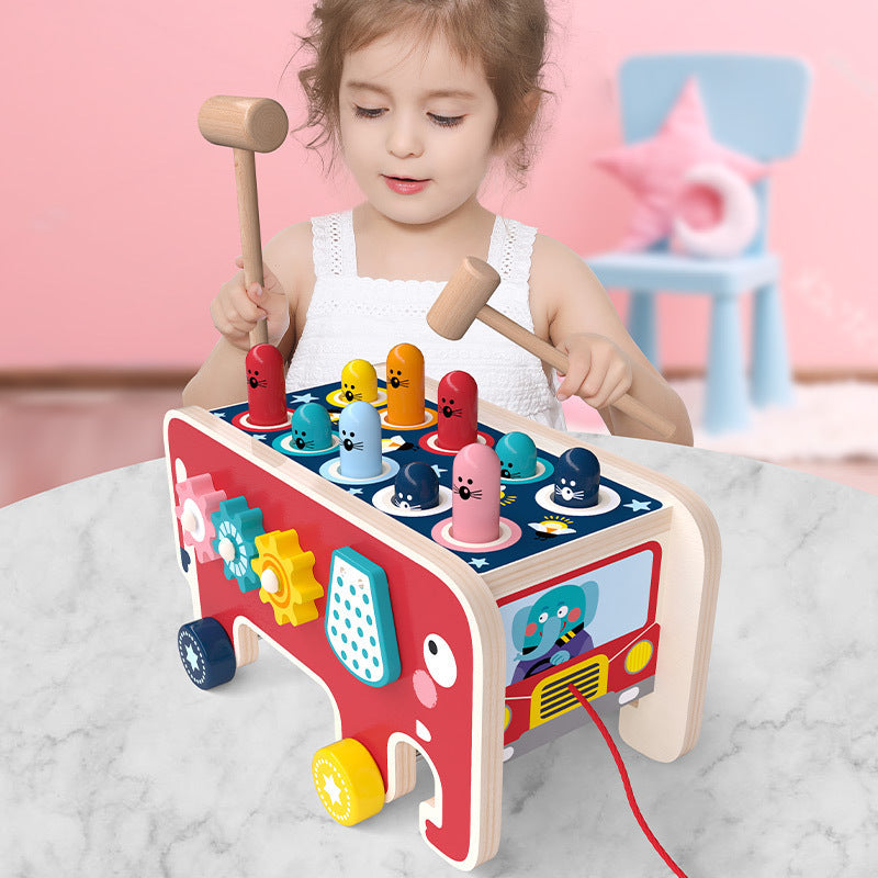 Wooden elephant pounding bench toy
