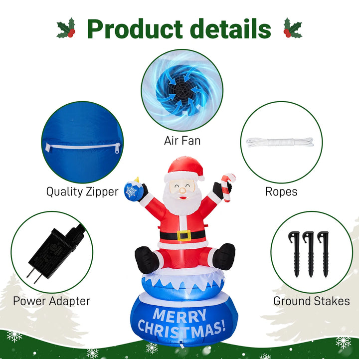 Inflatable lighted Santa on a rotating Merry Christmas base