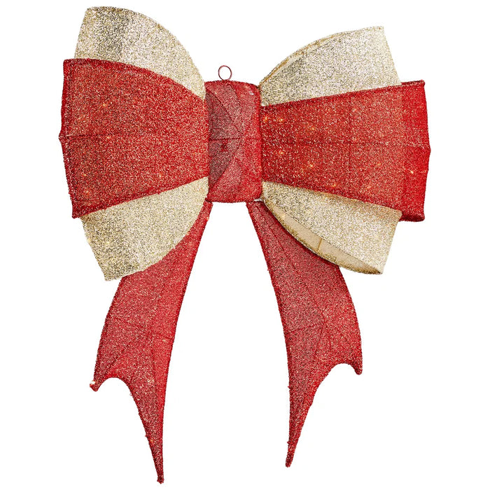 Colverro 3 ft Lighted Red and Gold Christmas Bow with 200 LEDs
