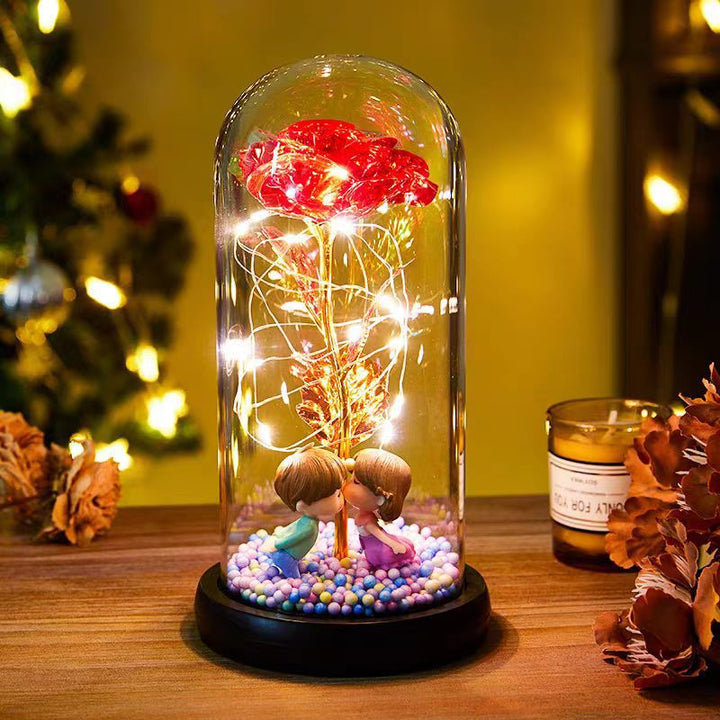 Eternal Rose LED Light Foil Flower in Glass Cover, Night Light