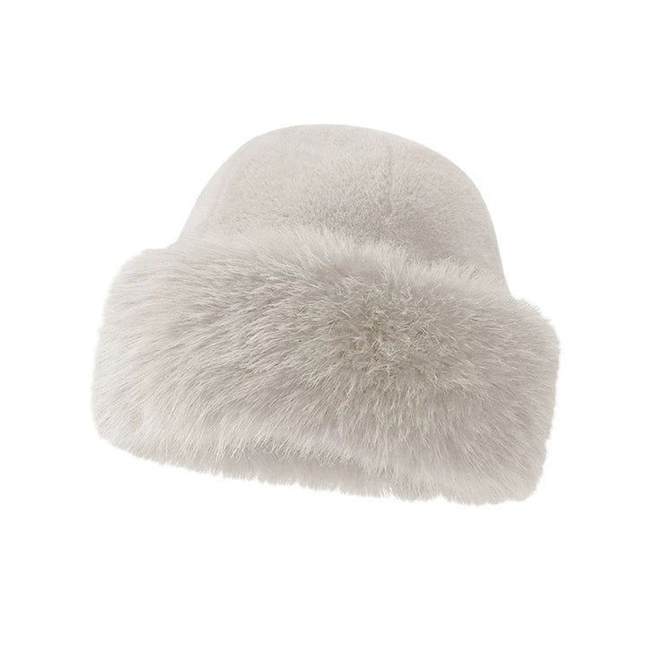 Fluffy beige faux fur roll-brim hat