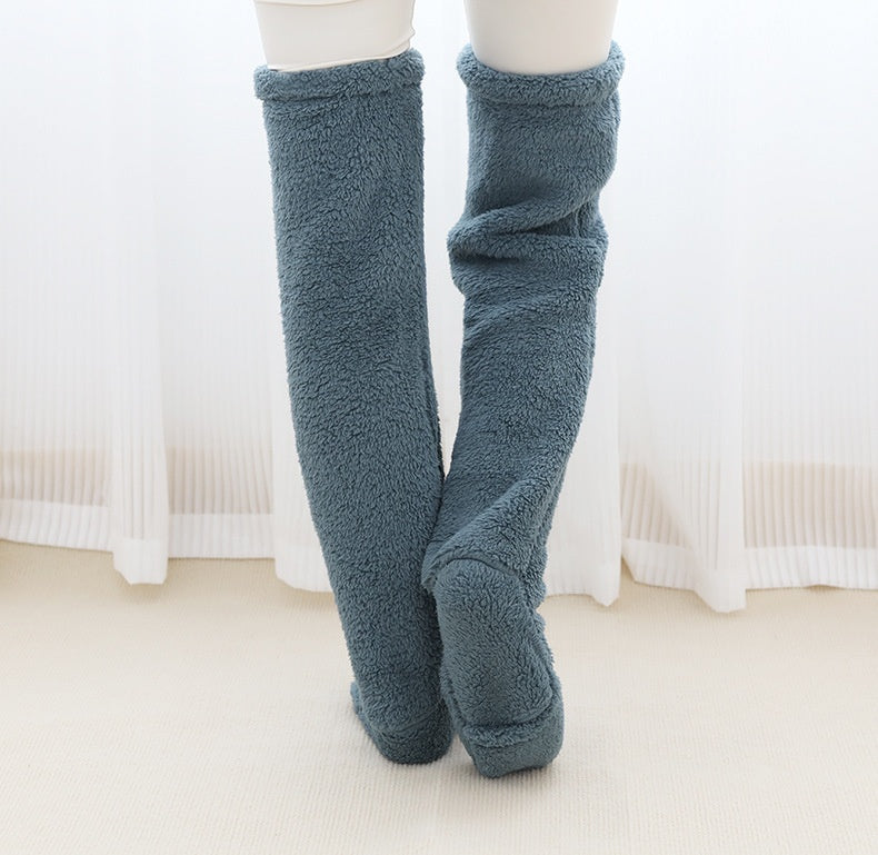 Plush over-the-knee leg warmers with drawstring