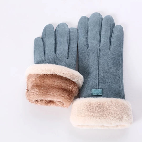 Suede-look gloves with plush bear cuff
