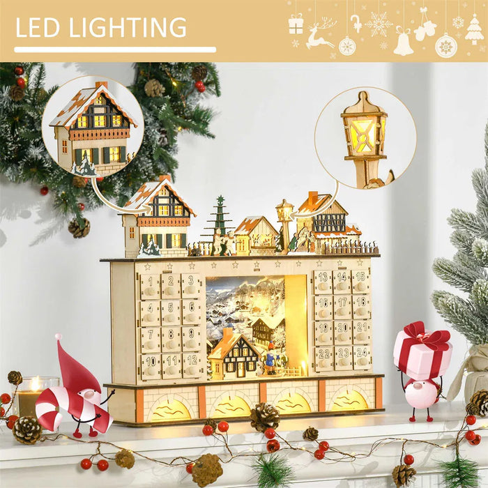 Colverro Wooden Christmas Village Advent Calendar with LED Lights